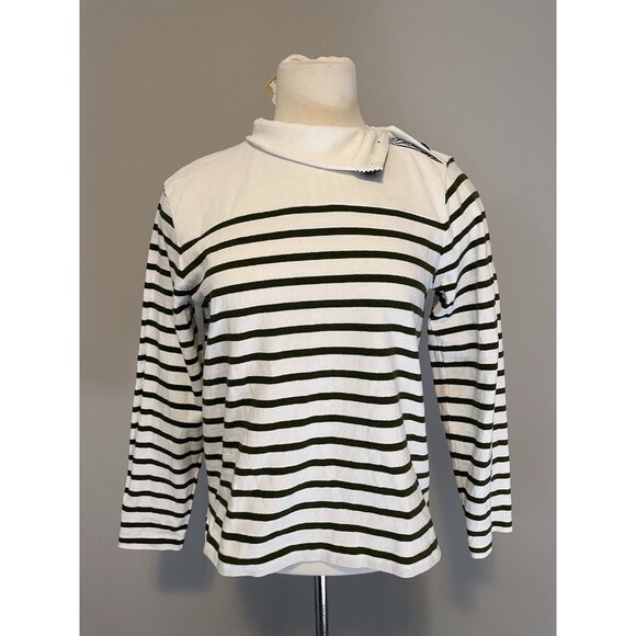 J. Crew White & Green Striped Buttoned Mock Neck Shirt, Size XS - Picture 2 of 9